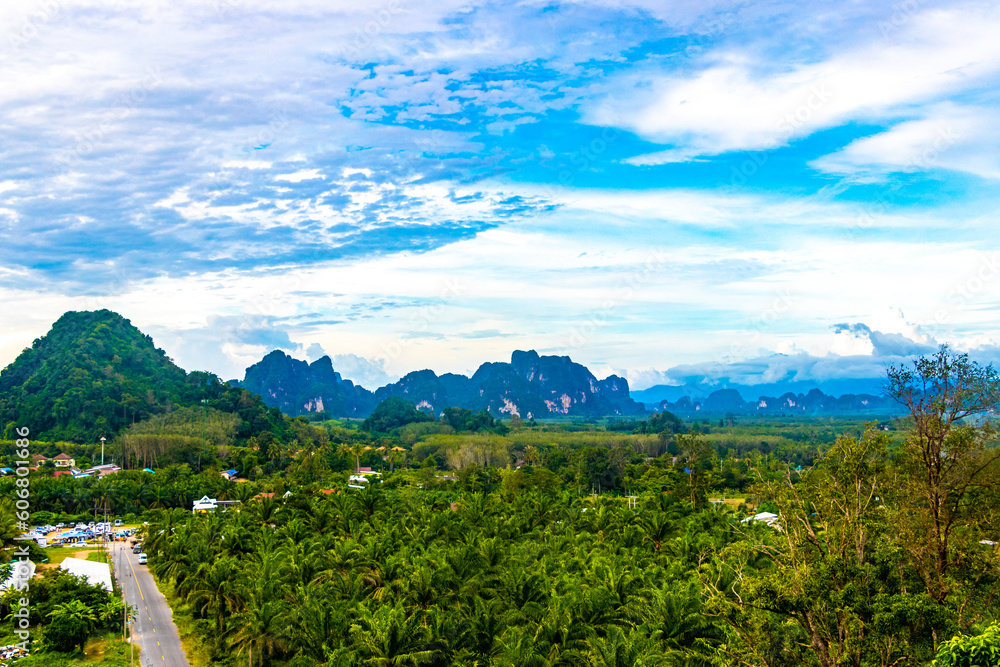 Nature mountains tropical jungle limestone cliffs Ao Nang Krabi Thailand.