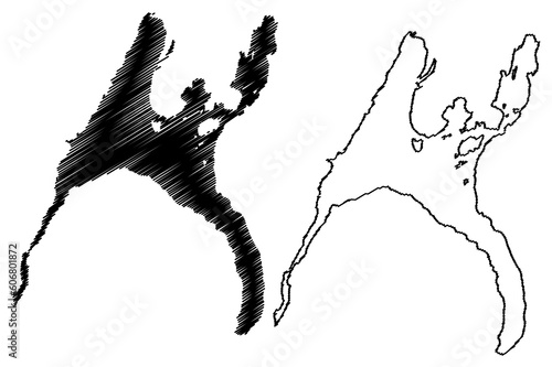 Lake Tyrifjorden (Kingdom of Norway) map vector illustration, scribble sketch Tyri, Nordfjorden, Steinsfjorden and Holsfjorden map photo