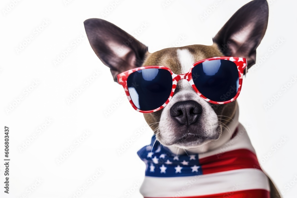 Dog wearing american flight. 4th july, American independence day.