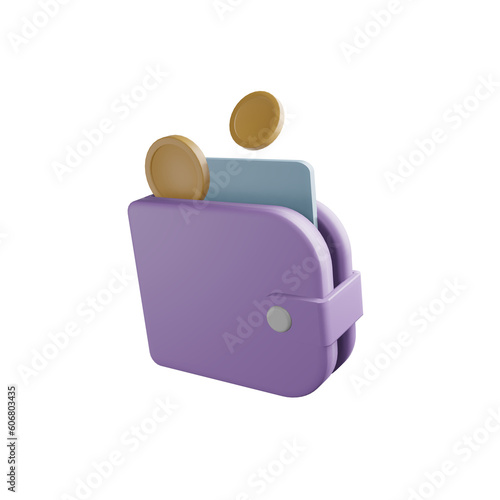purple small wallet There are card holders and coin slots. 3d illustration