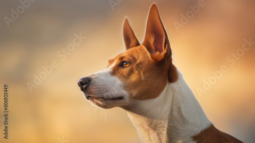 beautiful dog in warm light created with Generative AI technology
