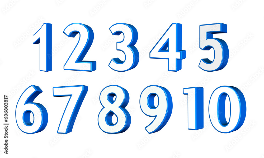 3D number 1 to 10 blue white color 3D number 1 to 10 blue white color