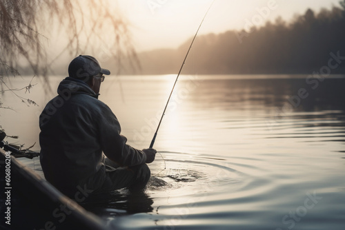 Unrecognizable man enjoying a day of fishing casting a line and reeling in a catch with a sense of relaxation and connection with nature,