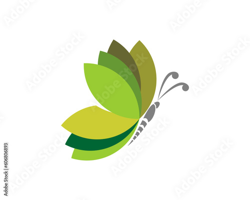 Butterfly with green leaf logo