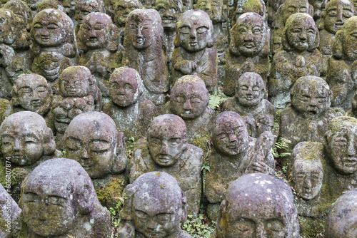 Buddhist rakan stone statues at the Otagi Nenbutsu-ji temple in Arashiyama, Kyoto, Japan