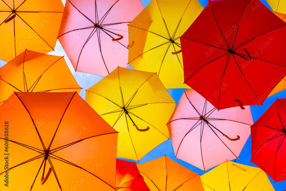 Φωτογραφία Colorful Umbrellas Hanging As Street Decoration And Sun Protection In The City O