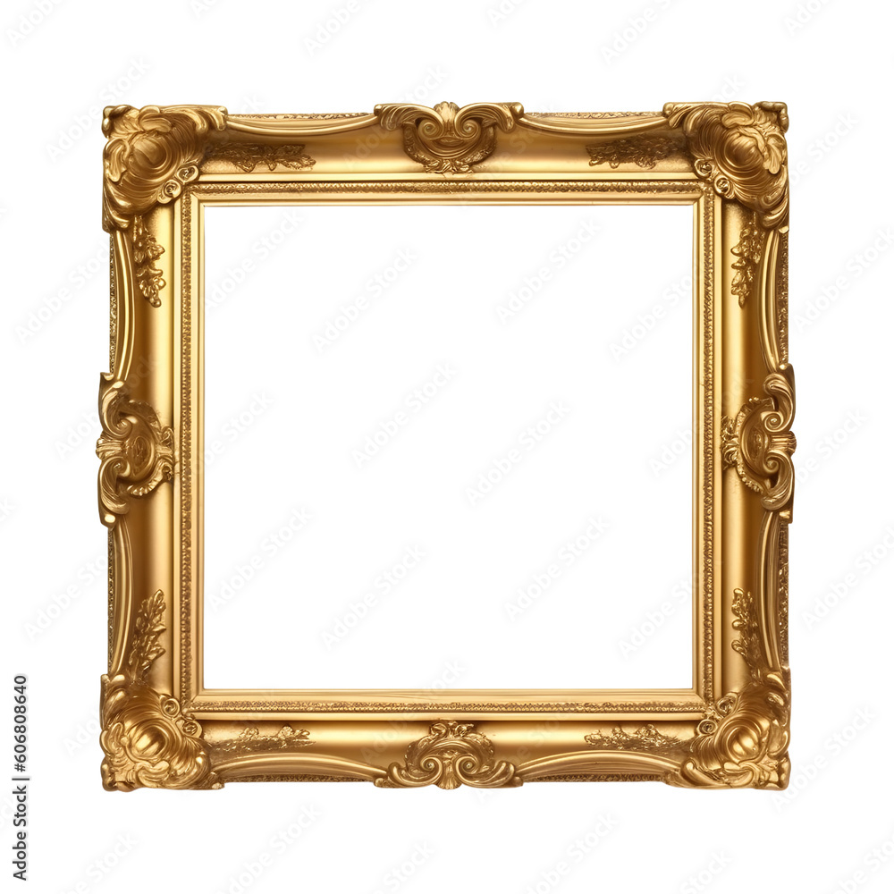antique gold picture frame transparent background, generative AI antique gold picture frame transparent background, generative AI
