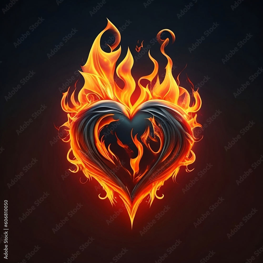 Photo A Fiery Heart Engulfed in Flames on a dark background. Photo A Fiery Heart Engulfed in Flames on a dark background.
