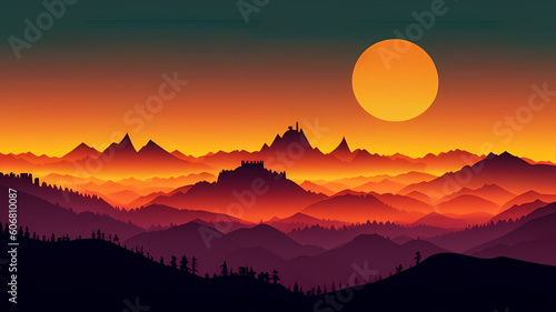 sunrise in mountains vector landscape