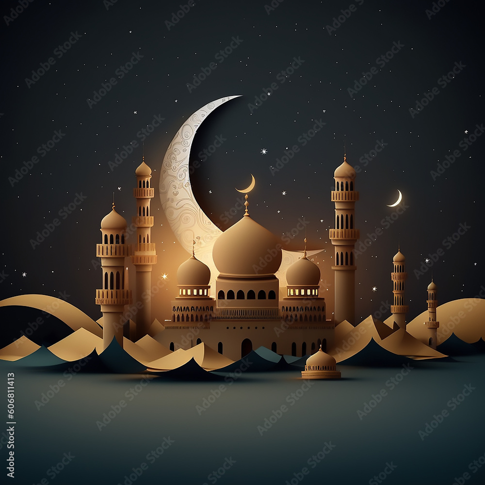 islamic background with mosque and lantern for ramadan eid al adha and ...