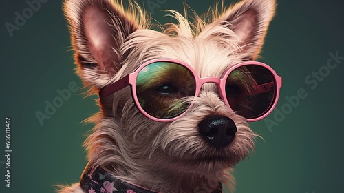 yorkshire terrier puppy in a glasses.  © D