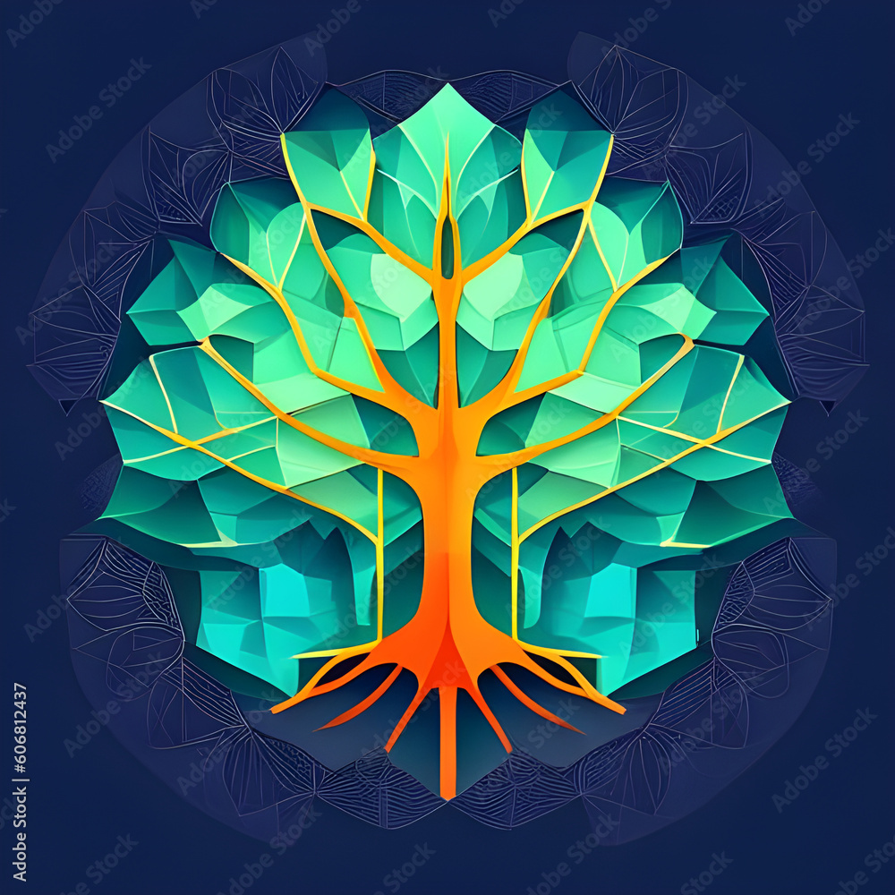 Geometric vector illustration of abstract trees with sacred geometry ...