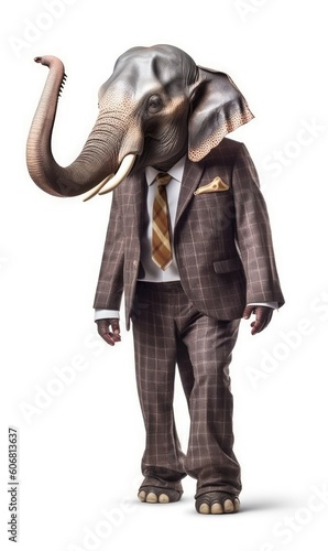 Elephant dressed in a suit like a businessman  isolated on white  generative AI 