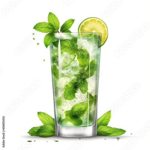 Mojito Cocktail isolated on white as illustration (generative AI)