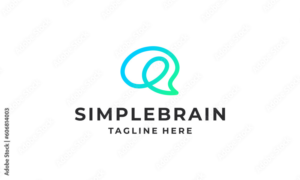 Brain simple line logo design vector