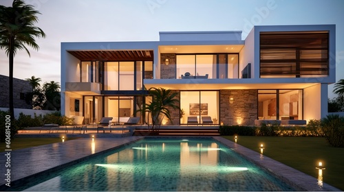 Villa with a swimming pool  generative AI