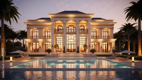 Villa with a swimming pool  generative AI