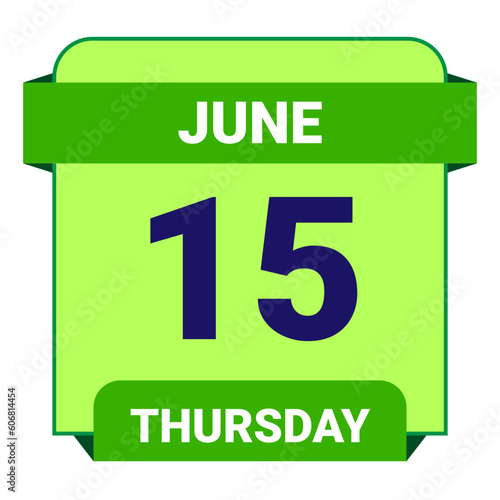 15 June, Thursday. Date template. Useful design for calendar or event promotion. Vector illustration EPS 10 File. Isolated on white background.