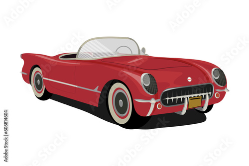 The vintage red car on transperent background. Vector illustration in grungy style for car service poster or flyer. 