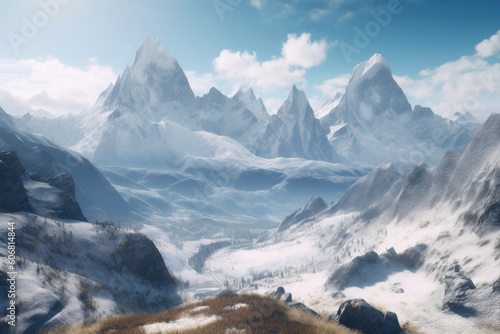 Glistening Snow-Covered Peaks. Generative AI