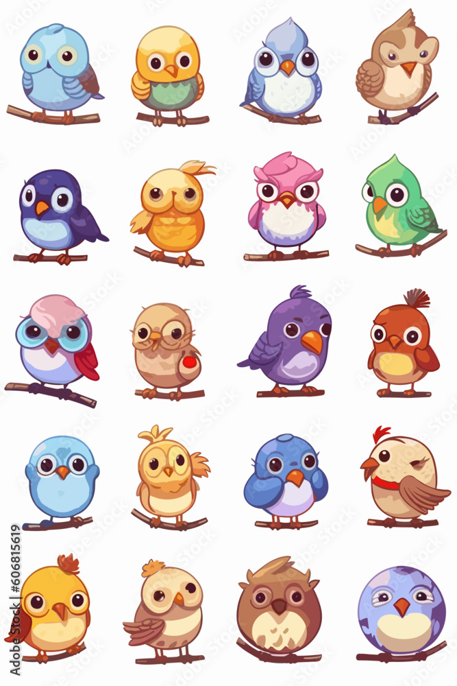 Fototapeta premium Collection of adorable avian species showcasing cuteness and charm