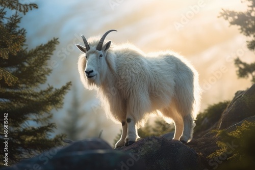 Majestic Mountain Goat Standing on Cliff Edge