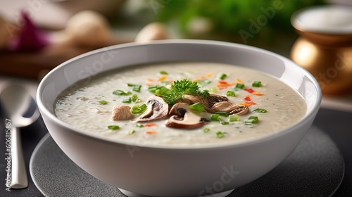 close up creamy mushroom soup, Generative Ai