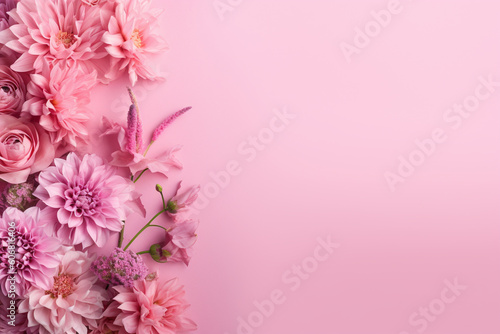 Fotografia ピンクのダリアとバラの花束