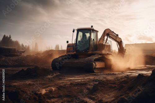 A loader excavator operating in a sandpit. Generative AI