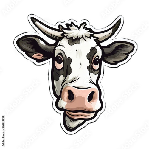cute cow, sticker design, isolated on transparent background, Generative AI