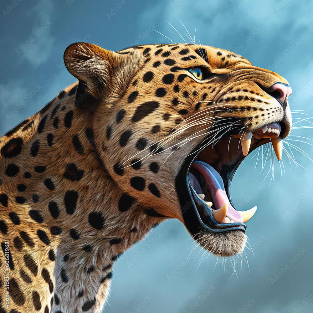 Obraz na plátně Roaring leopard portrait