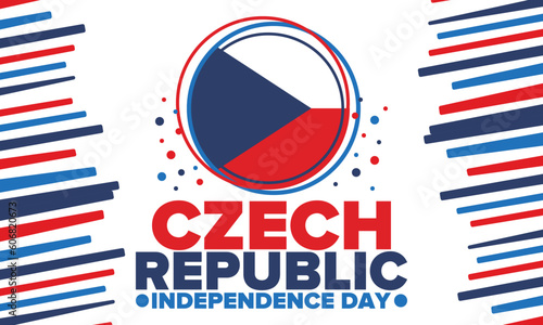 Czech Republic Independence Day. National happy holiday, celebrated annual in October 28. Czech Republic flag. Red and blue colors. Patriotic elements. Poster, banner, background. Vector illustration