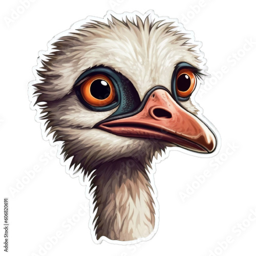 ostrich, sticker design, isolated on transparent background, Generative AI