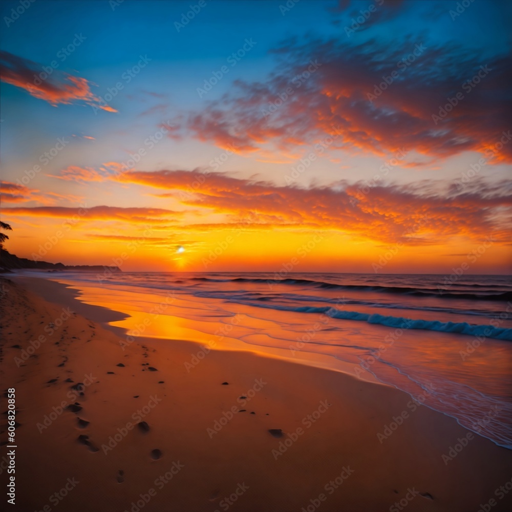 Fototapeta premium A serene beach sunset with vibrant colors. Generative AI