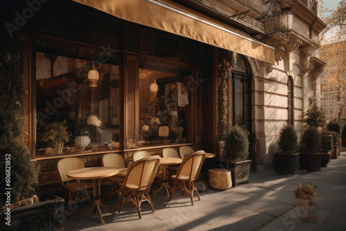 Fashionably Retro Terrace Cafe. Generative AI