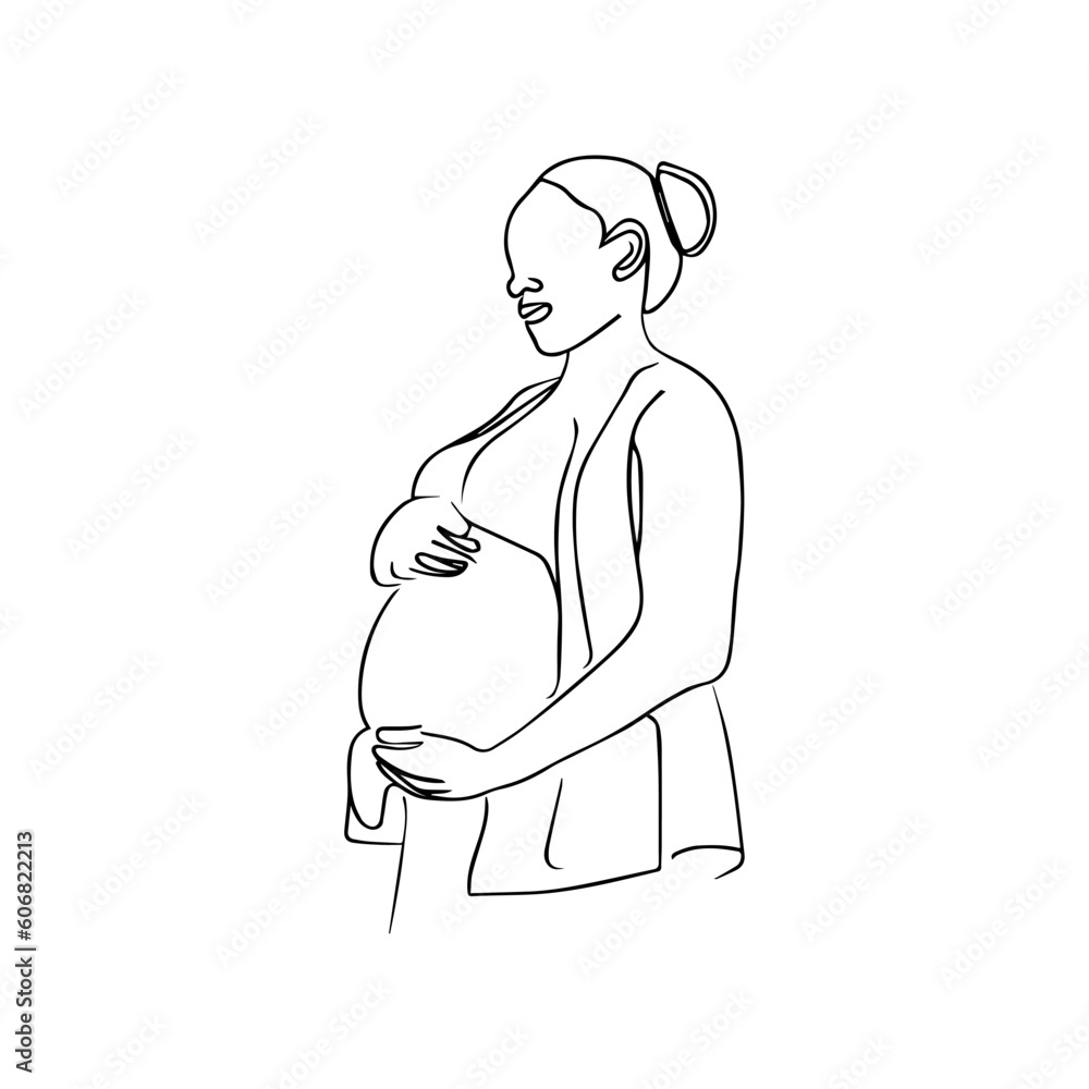 Vector illustration. Silhouette of a pregnant woman. One line art. Vector illustration. Silhouette of a pregnant woman. One line art.