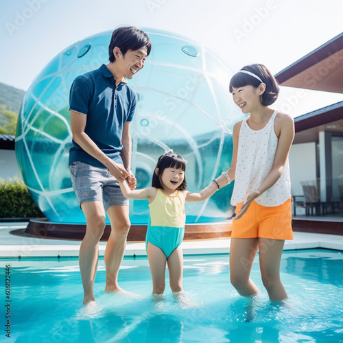 Japanese, family, pool, swim wear, child, ball (8)