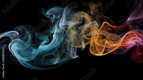 Multi-Coloured Swirls of Smoke Energy on a Black Background - A Creative Display of Art and Motion: Generative AI