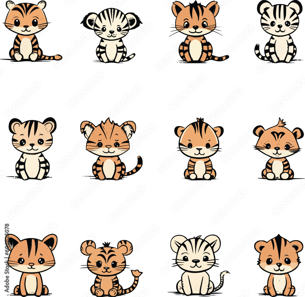 Set of cute little baby tiger illustration
Set of cute little baby tiger illustration