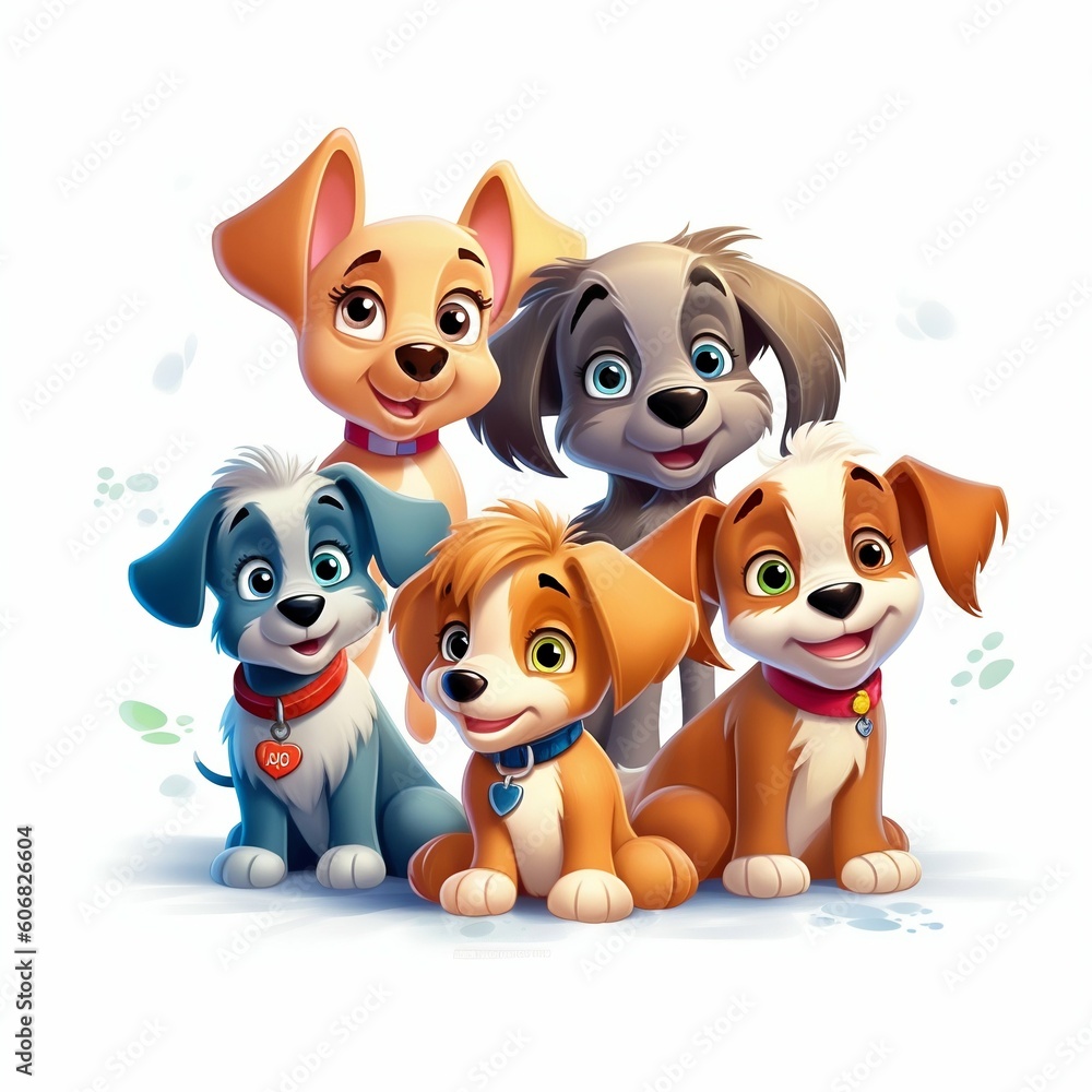 Cartoon Cute Puppies on White Background. Generative ai Cartoon Cute Puppies on White Background. Generative ai