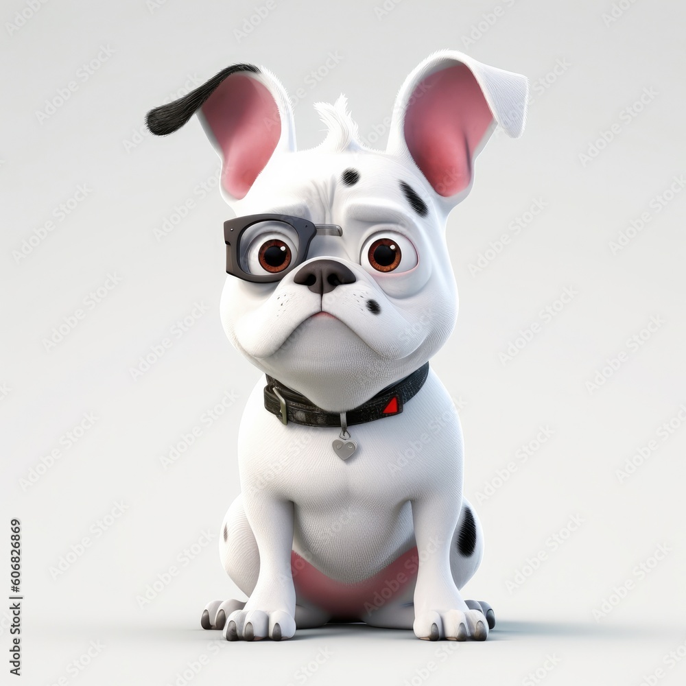 French Bulldog dog illustration cartoon 3d isolated on white. Generative AI French Bulldog dog illustration cartoon 3d isolated on white. Generative AI