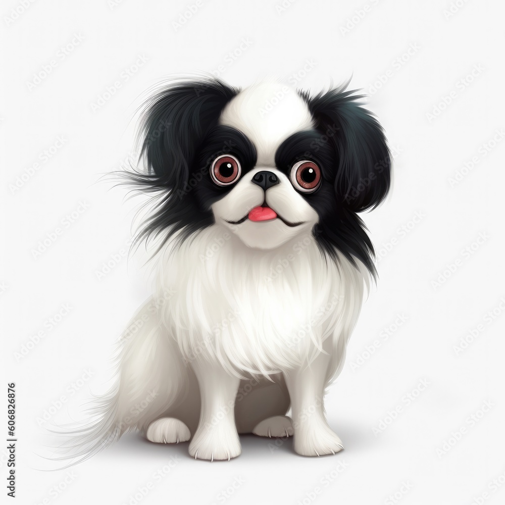 Japanese Chin dog illustration cartoon 3d isolated on white. Generative AI Japanese Chin dog illustration cartoon 3d isolated on white. Generative AI