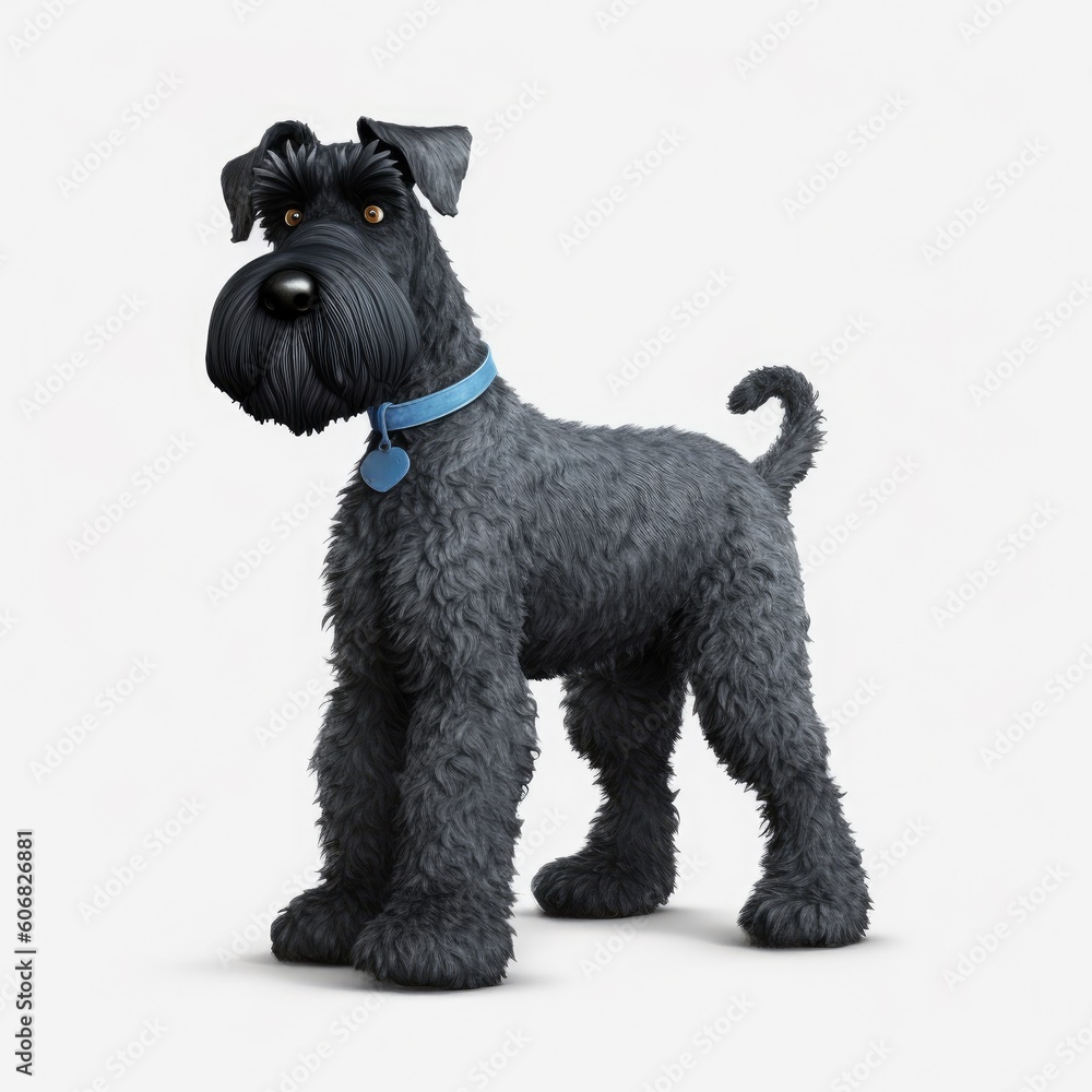 Kerry Blue Terrier dog illustration cartoon 3d isolated on white. Generative AI Kerry Blue Terrier dog illustration cartoon 3d isolated on white. Generative AI
