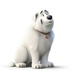 Great Pyrenees dog illustration cartoon 3d isolated on white. Generative AI
