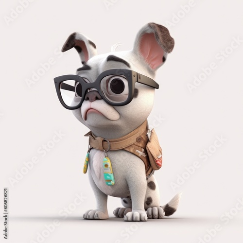 French Bulldog dog illustration cartoon 3d isolated on white. Generative AI