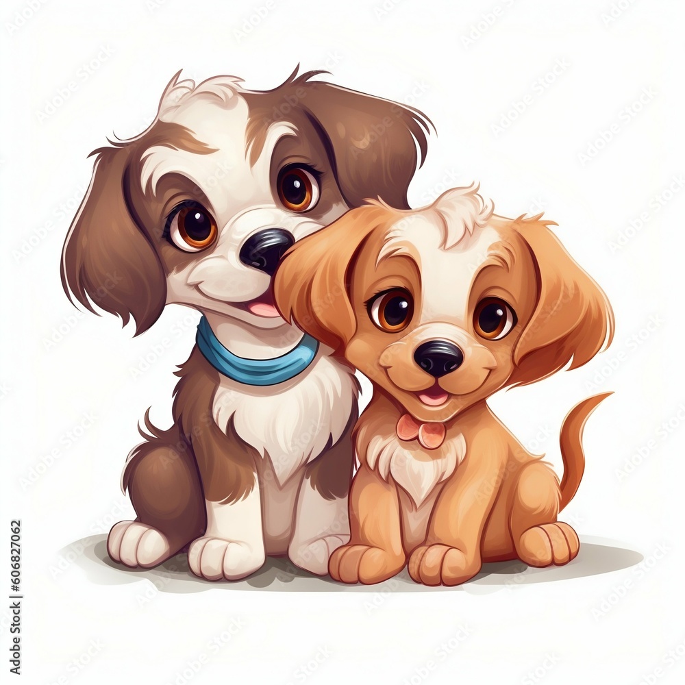 Cartoon Cute Puppies on White Background. Generative ai Cartoon Cute Puppies on White Background. Generative ai