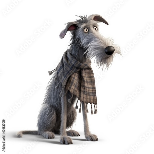 Scottish Deerhound dog illustration cartoon 3d isolated on white. Generative AI