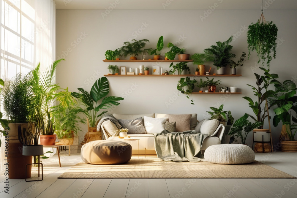 スタイリッシュおしゃれな観葉植物とソファのあるリビング スタイリッシュおしゃれな観葉植物とソファのあるリビング