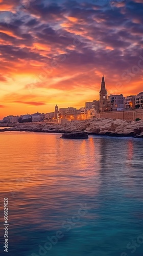 the sunset in this image depicts the city of valletta in malta Generative Ai