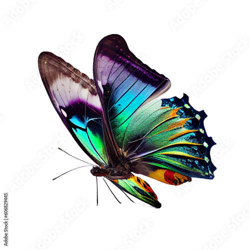 Colorful butterfly flying no shadow white background Ai generated image